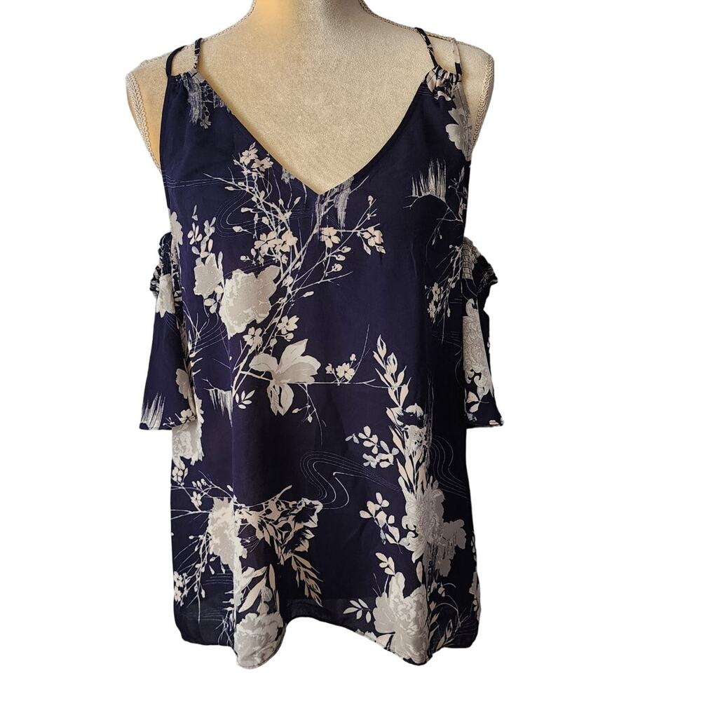 Chelsea Cold Shoulder Floral Flowy Blouse Size Large